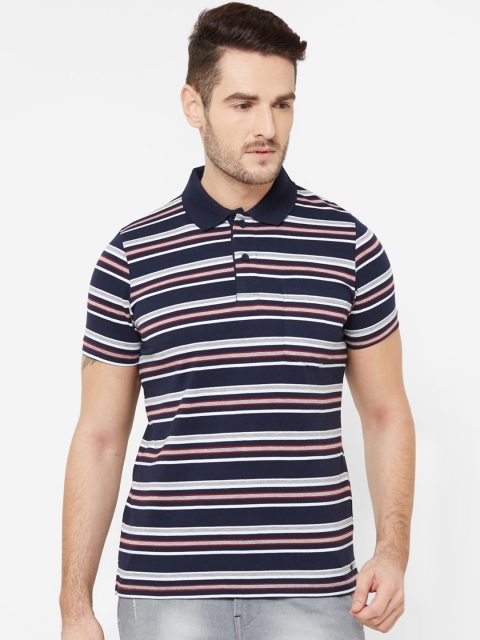

Sweet Dreams Men Navy Blue & Grey Striped Polo Collar T-shirt