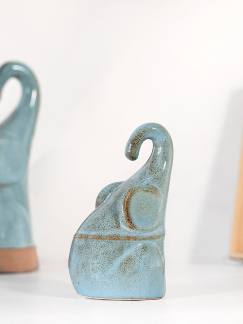 

ellementry Blue & Grey Aqua Rustic Ceramic Minikin Elephant Figurine