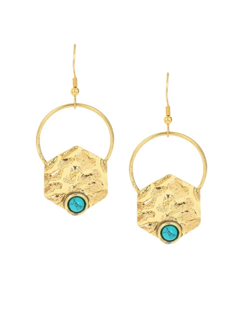 

ZeroKaata Gold-Plated & Turquoise Blue Handcrafted Geometric Drop Earrings