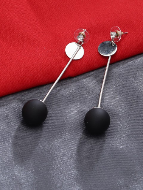 

ZeroKaata Black & Silver-Plated Circular Drop Earrings