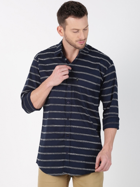 

LEVIZO Men Navy Blue & White Premium Classic Fit Striped Casual Shirt