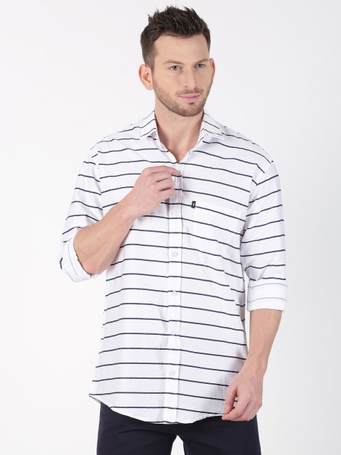 

LEVIZO Men White & Navy Blue Striped Premium Regular Fit Shirt
