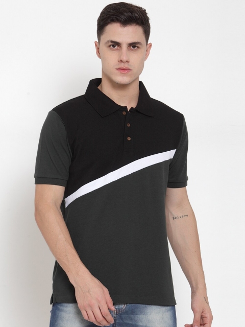 

Kalt Men Green & Black Colourblocked Polo Collar T-shirt