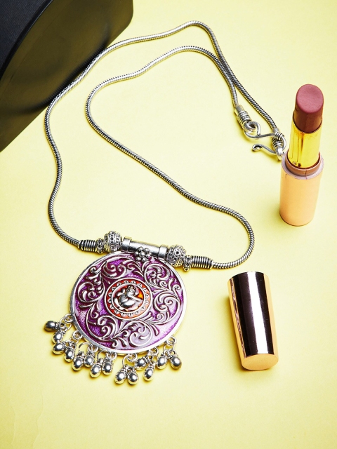 

ZeroKaata Silver-Toned & Purple Ganesha Oxidised Handcrafted Chain