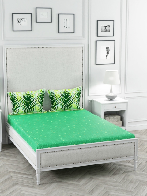 

Portico New York Green Geometric TC Cotton 1 Bedsheet with 2 Pillow Covers