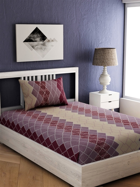 

EverHOME Grey & Maroon Geometric 144 TC Cotton 1 Single Bedsheet with 1 Pillow Cover