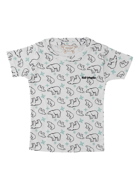 

Kid Studio Boys Off-White & Black Polar Bear Printed Round Neck T-shirt