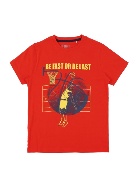 

POPPERS by Pantaloons Boys Red Printed Round Neck Pure Cotton T-shirt