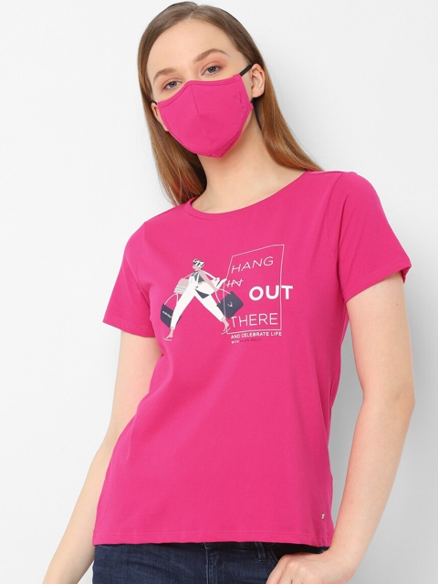 

Allen Solly Woman Women Pink Printed Round Neck Pure Cotton T-shirt