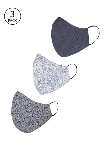 

Tossido Men Pack Of 3 Printed 3-Ply Reusable Cloth Masks, Blue