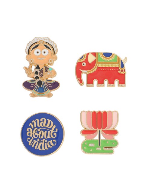 

Chumbak Unisex 4-Piece Tara Enamel Pin Set, Gold