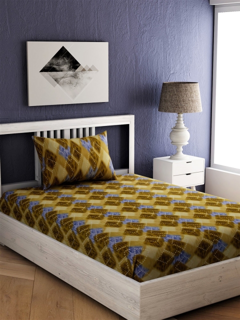 

EverHOME Olive Green & Blue Geometric 144 TC Cotton 1 Single Bedsheet with 1 Pillow Cover