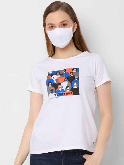 

Allen Solly Woman White Printed Round Neck Pure Cotton T-shirt