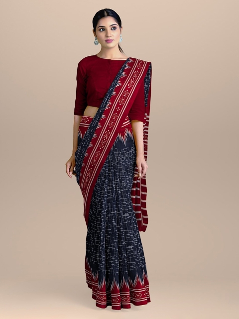 

BharatSthali Blue & Red Handloom Pure Cotton Printed Saree