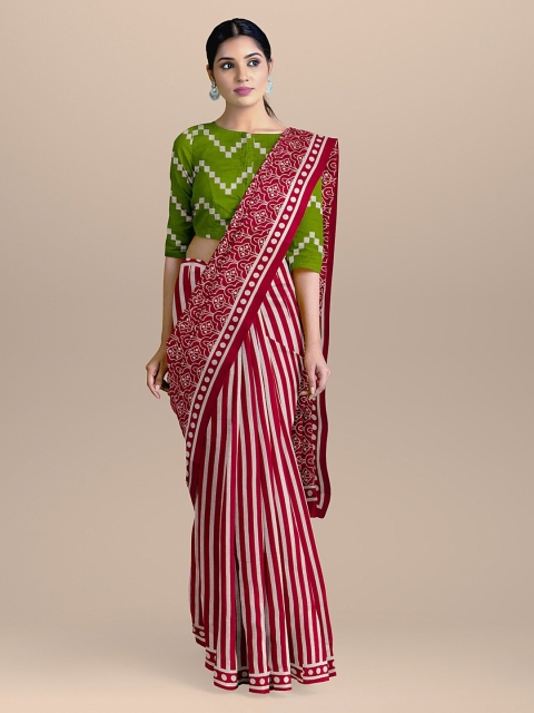 

BharatSthali Maroon & White Pure Cotton Printed Saree