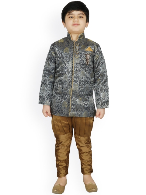 

SG YUVRAJ Boys Navy Blue & Gold-Coloured Raw Silk Sherwani