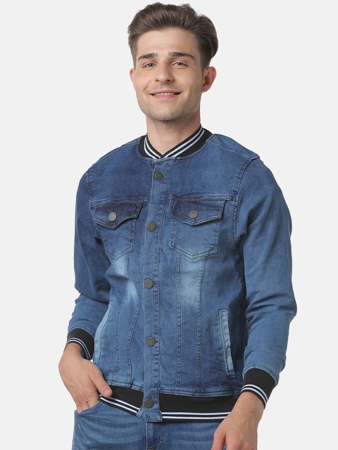 

Campus Sutra Men Blue Solid Windcheater Denim Jacket