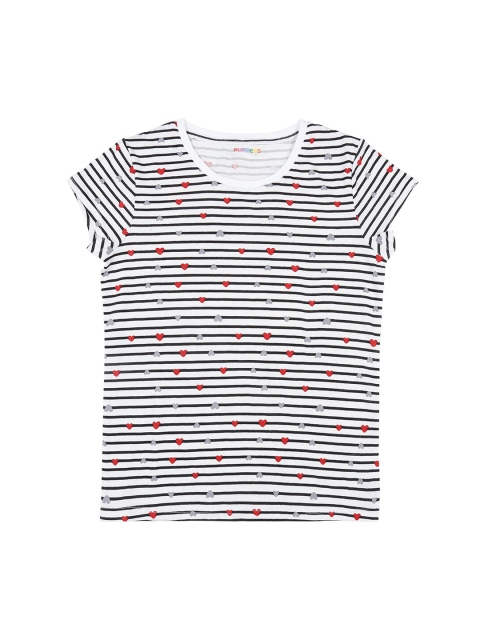 

POPPERS by Pantaloons Girls White Striped Round Neck T-shirt