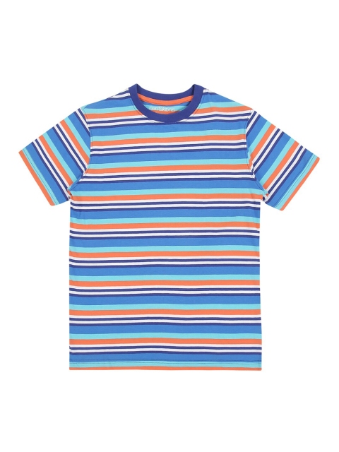 

POPPERS by Pantaloons Boys Blue Orange Striped Round Neck Pure Cotton T-shirt