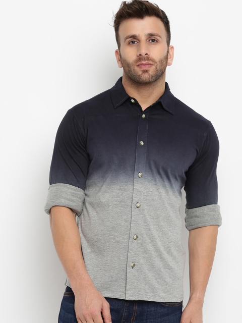 

GRITSTONES Men Grey & Navy Blue Regular Fit Colourblocked Casual Shirt
