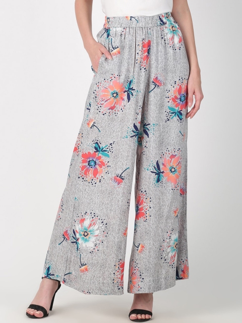 

Saffron Threads Women Grey & Pink Printed Straight Palazzos