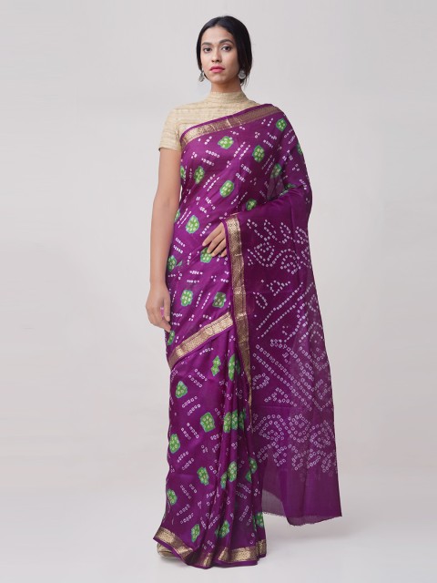 

Unnati Silks Purple Pure Silk Woven Design Bandhani Saree