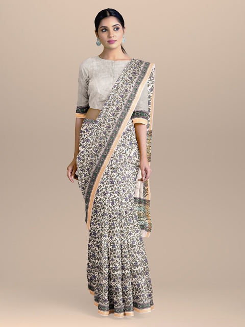 

BharatSthali Off-White Silk Cotton Printed Chanderi Saree
