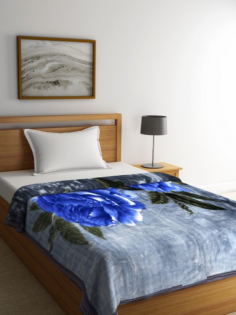 

NEUDIS Blue & Grey Floral Heavy Winter 450 GSM Single Bed Blanket