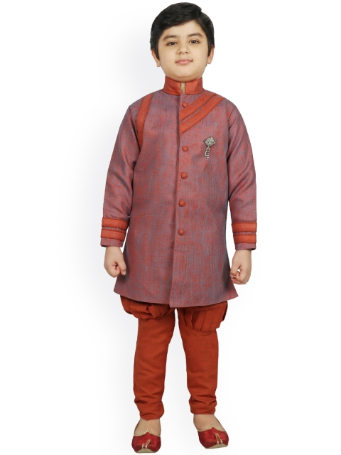 

SG YUVRAJ Boys Rust Orange Solid Raw Silk Kurta with Pyjamas