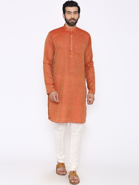 

Wintage Men Orange & Gold-Coloured Embroidered Kurta with Pyjamas