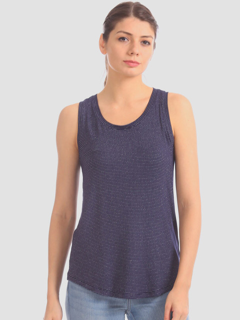 

GAP Women Blue Striped Tank Top