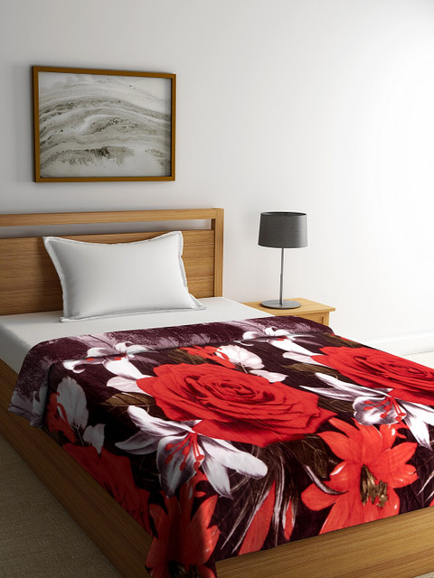 

NEUDIS Brown & Red Floral AC Room 210 GSM Single Bed Blanket