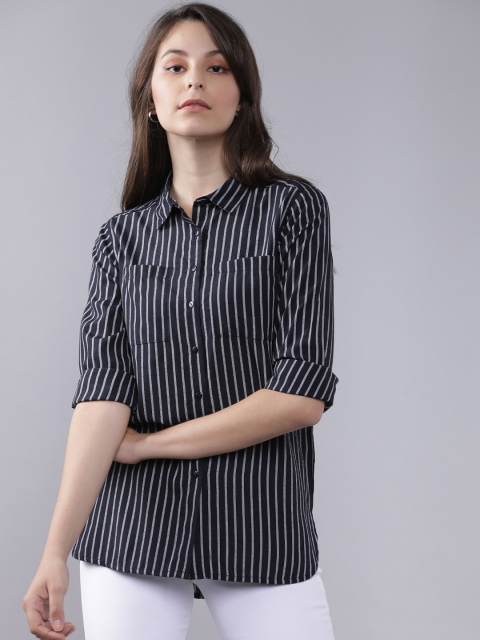 

Tokyo Talkies Women Navy Blue & White Regular Fit Striped Casual Shirt