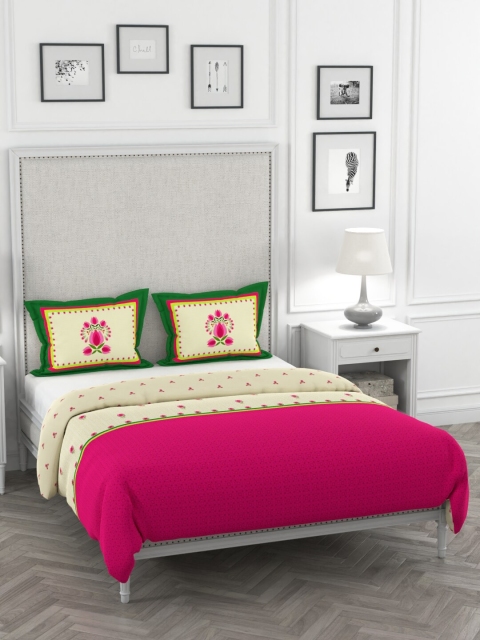 

Portico New York Off-White & Pink Printed Manish Arora Super King Bed Cover Set
