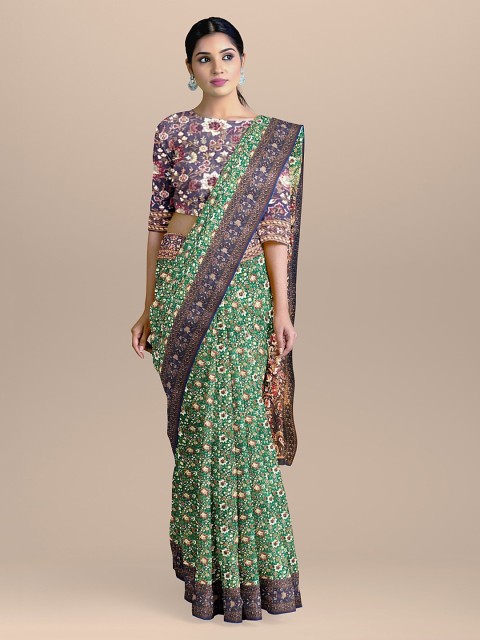 

BharatSthali Green Silk Cotton Woven Design Banarasi Tanchoi Saree