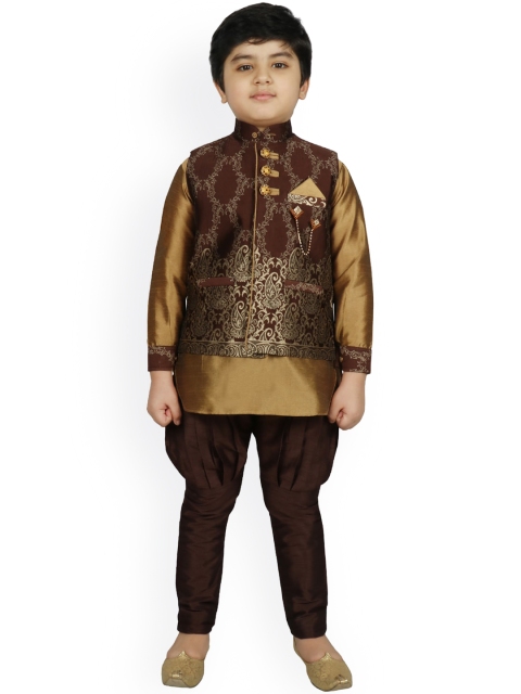 

SG YUVRAJ Boys Coffee Brown & Gold-Coloured Woven Design Kurta with Harem Pants