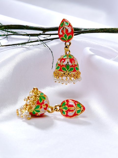 

ZeroKaata Gold-Plated & Pink Dome Shaped Drop Earrings