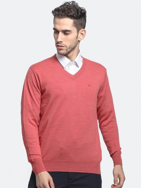 

Monte Carlo Men Coral Pink Solid Pullover Sweater