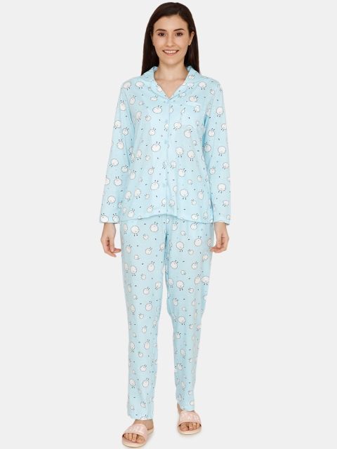 

Zivame Women Blue Printed Night suit
