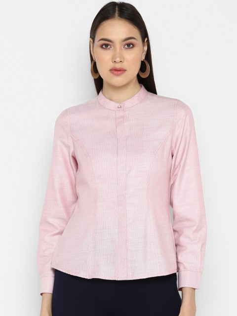 

FOSH Women Pink Regular Fit Solid Casual Shirt