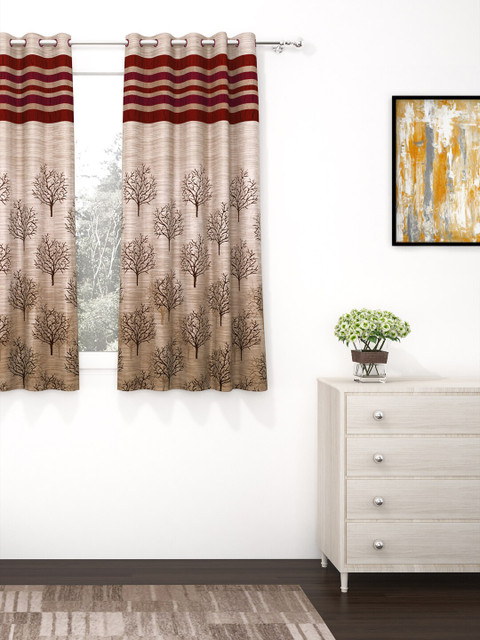 

Story@home Beige & Maroon Premium Jacquard 350GSM Room Darkening Eyelet Single Window Curtain