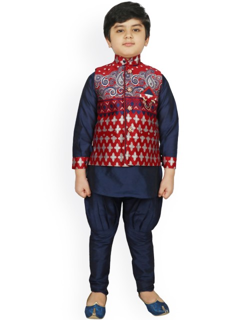 

SG YUVRAJ Boys Navy Blue & Maroon Printed Kurta with Harem Pants