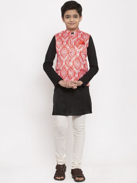 

NEUDIS Boys Black & White Solid Kurta Set