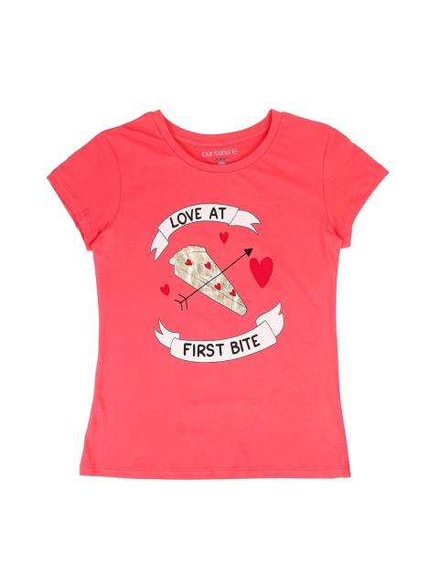 

Pantaloons Junior Girls Coral Pink Printed Round Neck Pure Cotton T-shirt