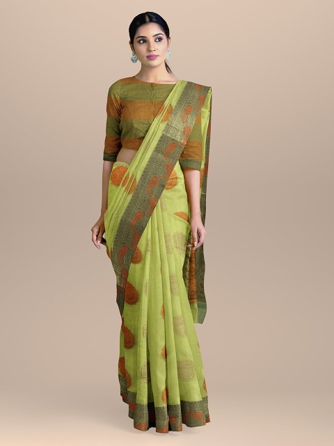 

BharatSthali Green & Orange Silk Cotton Woven Design Banarasi Saree