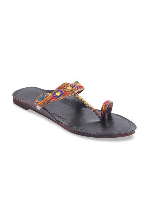 

DESI COLOUR Women Multicoloured Embroidered Leather One Toe Flats, Multi