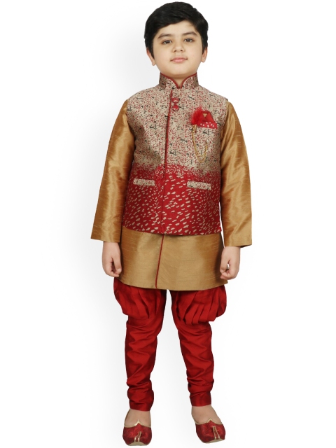 SG YUVRAJ Boys Gold-Coloured & Maroon Printed Kurta with Churidar