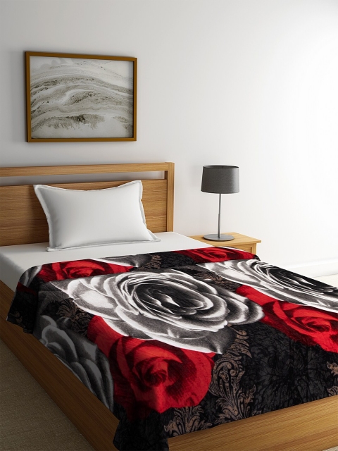 

NEUDIS Red & Black Floral AC Room 210 GSM Single Bed Blanket