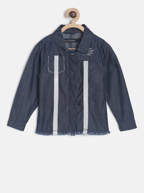 

TALES & STORIES Girls Blue Regular Fit Solid Casual Denim Shirt