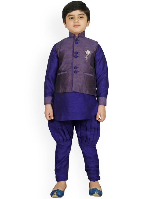 

SG YUVRAJ Boys Blue & Purple Solid Raw Silk Kurta Set